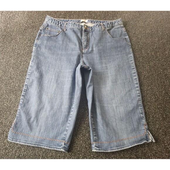 Christopher & Banks Jean Skimmer Shorts Women's 16 Blue Denim High Rise Stretch - Picture 1 of 10